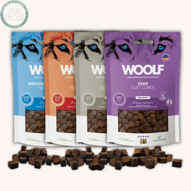 Woolf Soft Cubes 100g soft dog treats in Mediterranean Fish, Beef, Goat or Deer