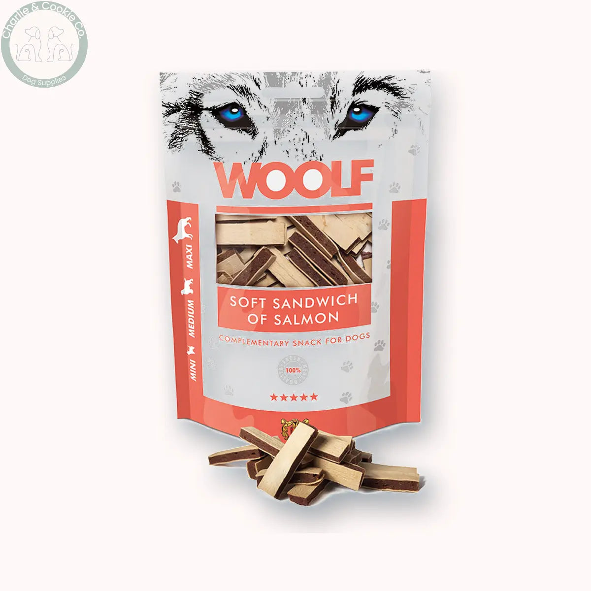 Woolf Soft Sandwich of Salmon 100g with softly blurred depth shadow