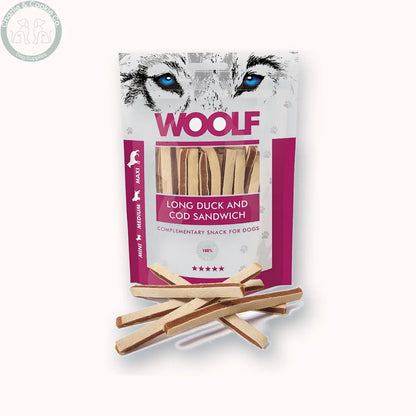 Woolf Long Duck and Cod Sandwich 100g with softly blurred depth shadow