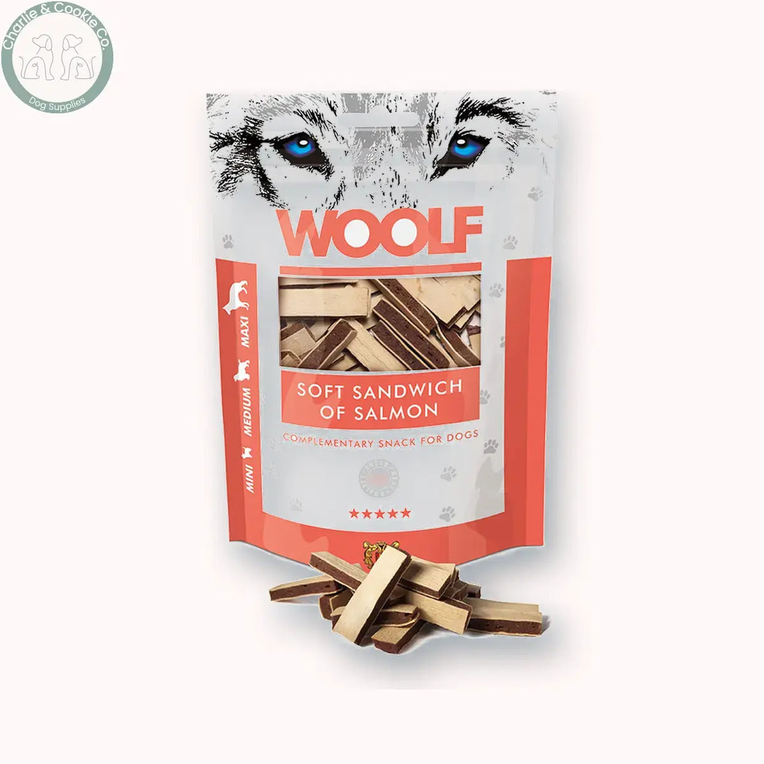 Woolf Soft Sandwich of Salmon 100g with softly blurred depth shadow