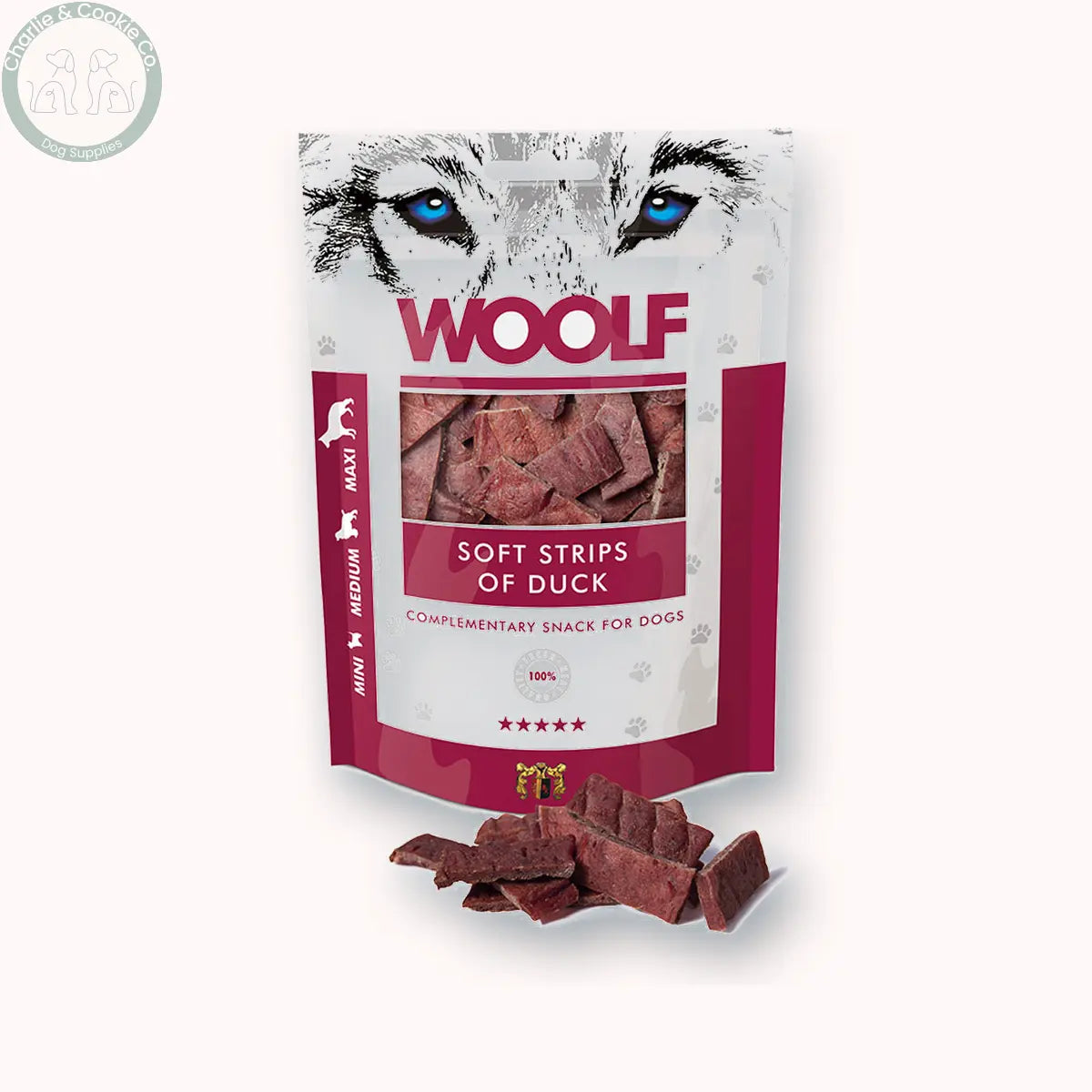 Woolf Soft Strips of Duck 100g with softly blurred depth shadow