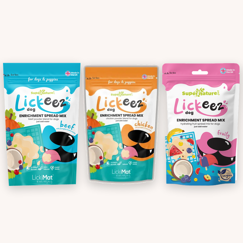 Supernature Lickeez 100g pouches in Beef, Chicken and Fruity recipes