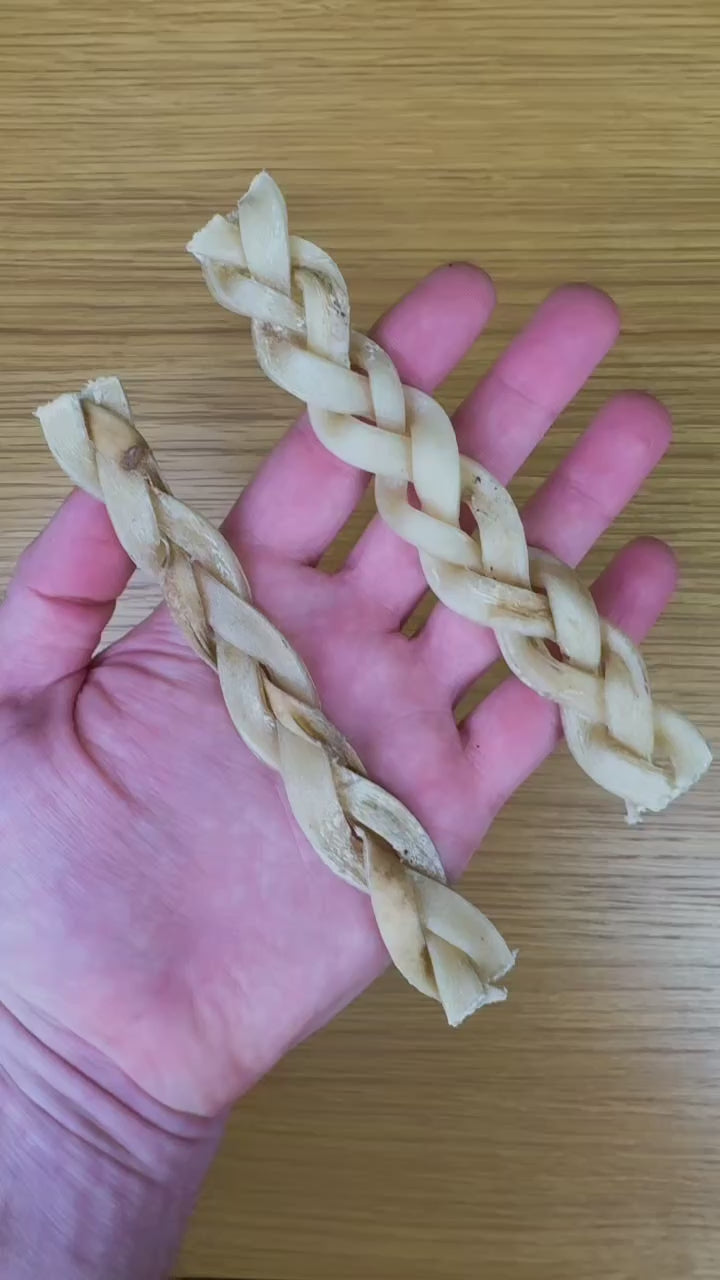 C&amp;C Braided Beef Skin Dog Chews 100g approx. 13-15cm video