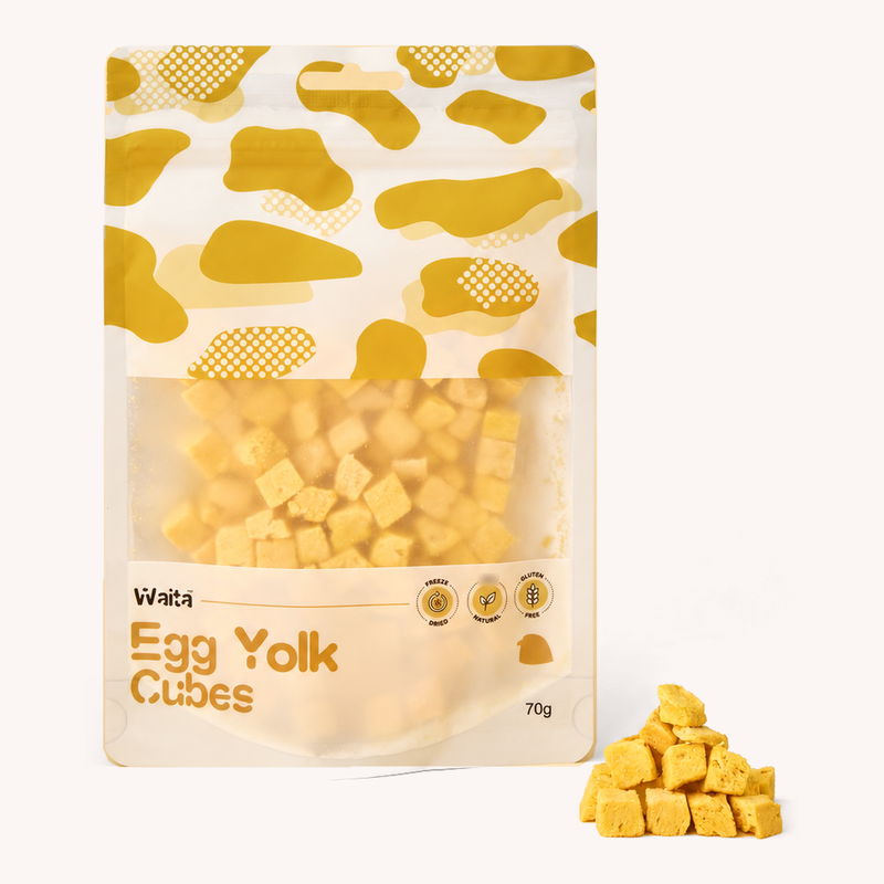 Waita Chicken Egg Yolk Cubes 70g pouch with matching loose cubes