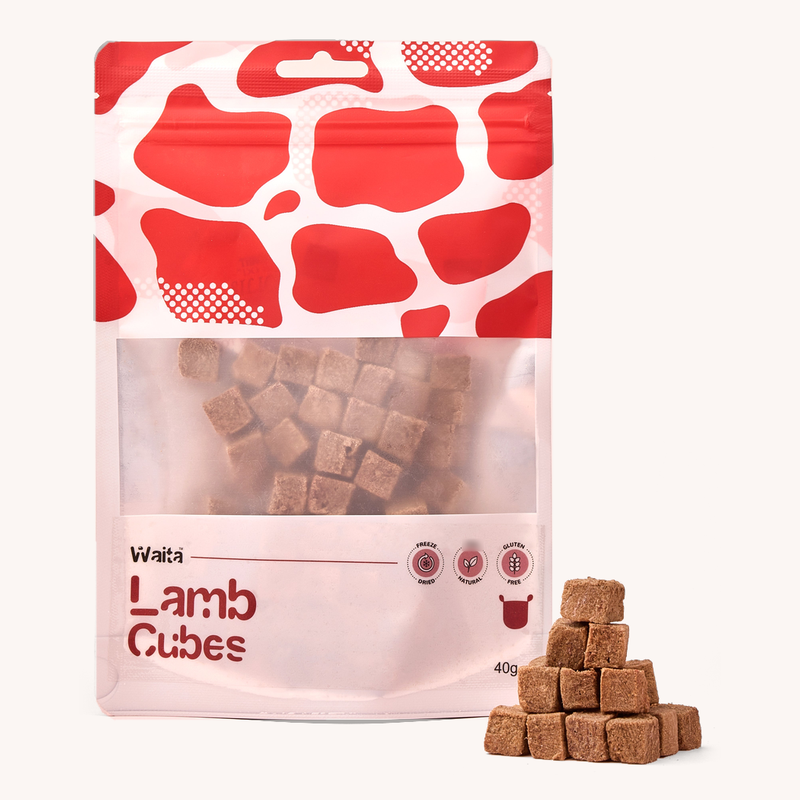 Waita Lamb Cubes 40g pouch with matching loose cubes